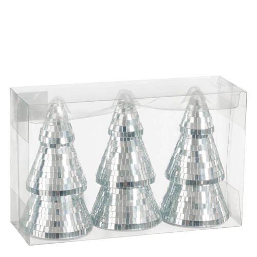 Mica Decorations kerstornament spiegel boom zilver (3 stuks) afbeelding