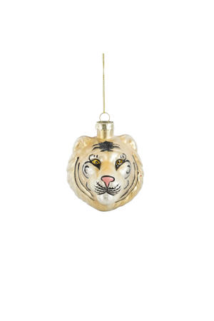 kerstornament tijgerkop - glas - geel