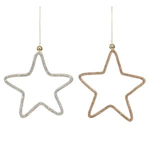 kerstornament ster diamant koper zilver (2 stuks)