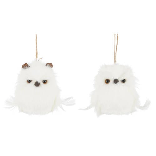 Mica Decorations kerstrnament uil - wit (2 stuks) afbeelding