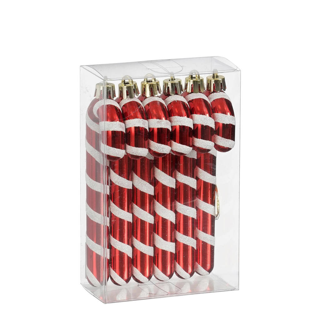 Mica Decorations kerstornament zuurstok - kunststof - rood (6 stuks)