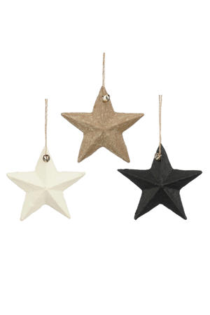 kerstornament ster - papier - multi color (3 stuks)