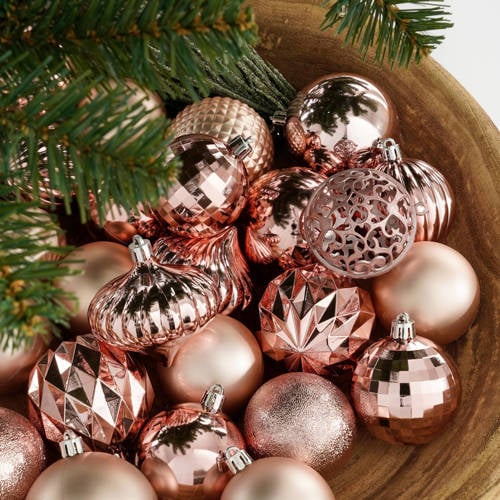 Mica Decorations kerstballen onbreekbaar roze - 60 stuks Ø7cm (ø7 cm) afbeelding