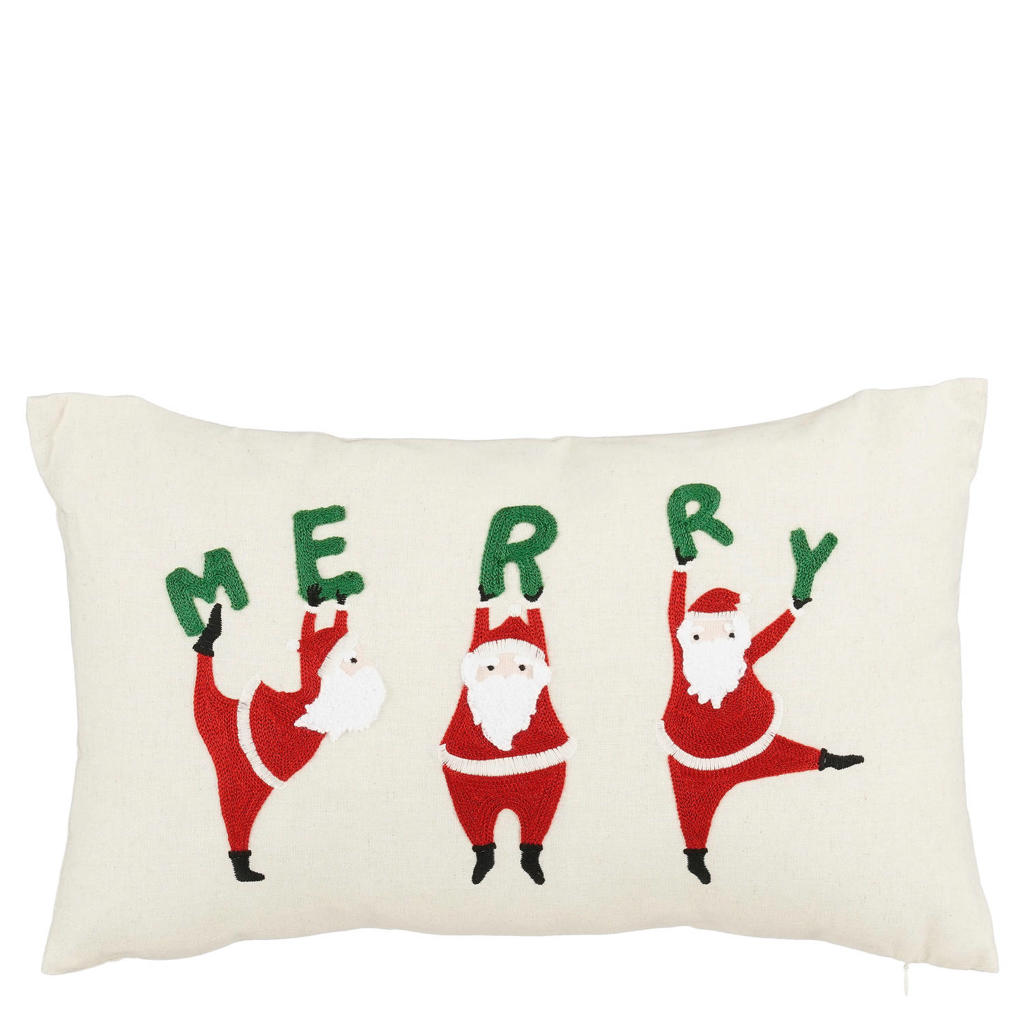 Mica Decorations kerstkussen kerstman - wit
