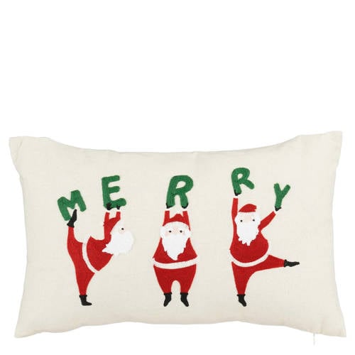 Mica Decorations kerstkussen kerstman - wit afbeelding