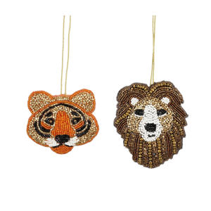 kersornament tijger leeuw - goud bruin (2 stuks)