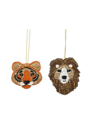 kersornament tijger leeuw - goud bruin (2 stuks)