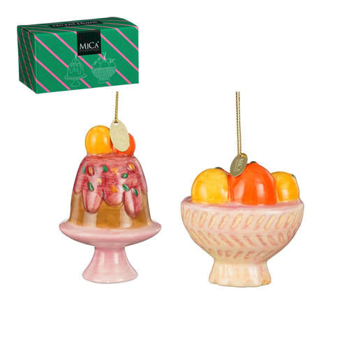 Mica Decorations kerstornament cadeau set - taart - fruit (2 stuks) afbeelding