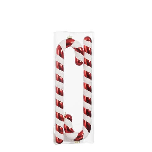 Mica Decorations kerstornament zuurstok - kunststof - rood (2 stuks) afbeelding