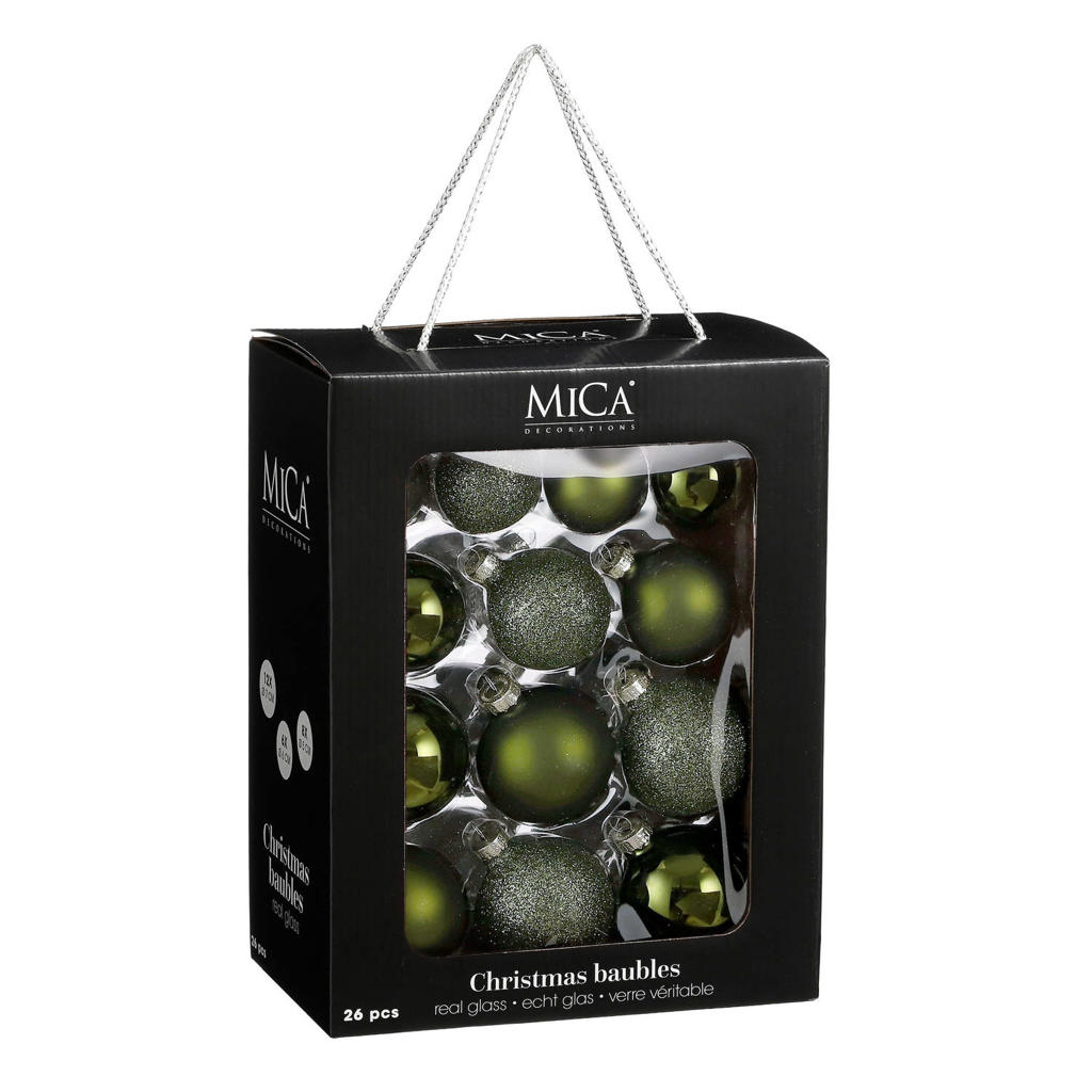 Mica Decorations Kerstballen glas donkergroen - 26 stuks  (ø7 cm)