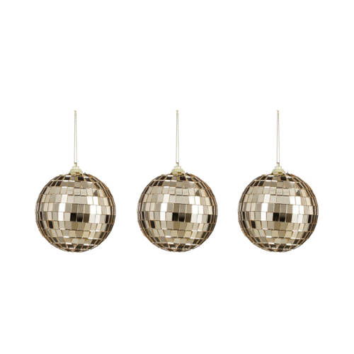 Mica Decorations kerstornament spiegel bal champagne (3 stuks) afbeelding