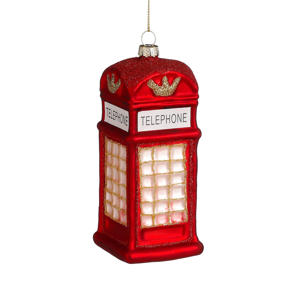 kerstornament phone booth - glas - rood