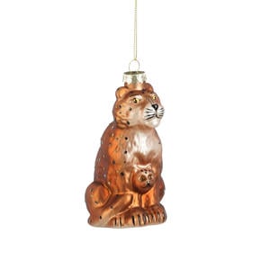 kerstornament luipaard - glas -bruin