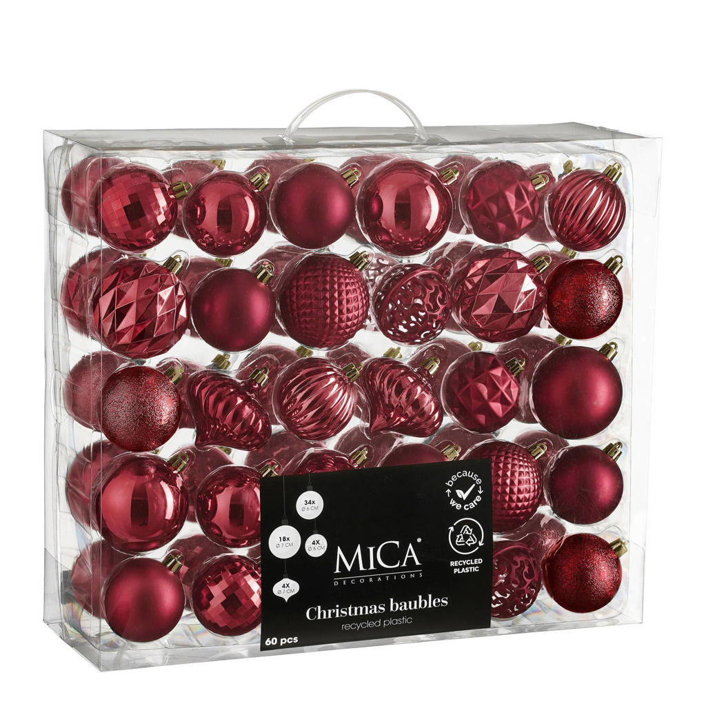 Mica Decorations kerstballen onbreekbaar d.rood - 60 stuks Ã˜7cm (ø7 cm)