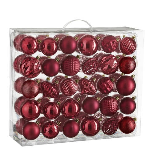 Mica Decorations kerstballen onbreekbaar d.rood - 60 stuks Ø7cm (ø7 cm) afbeelding