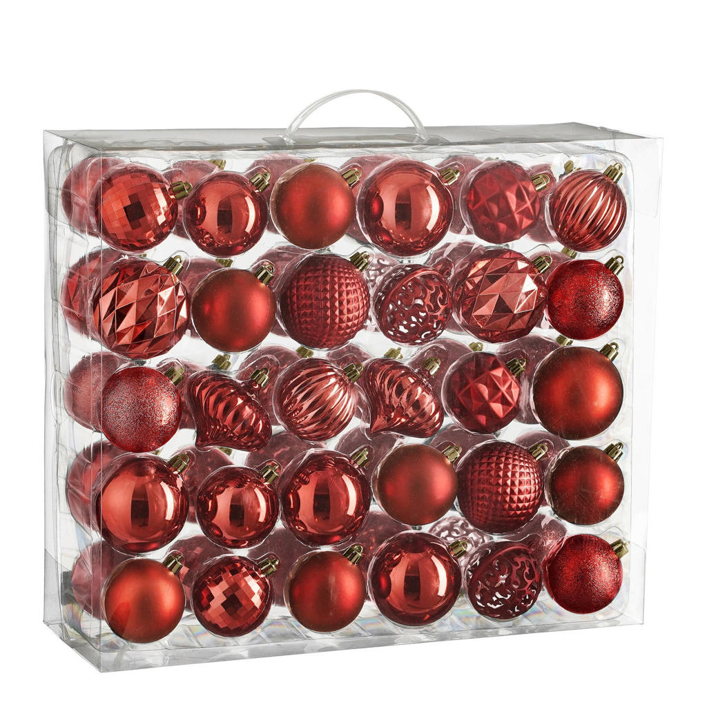 Mica Decorations kerstballen onbreekbaar rood - 60 stuks Ã˜7cm (ø7 cm)