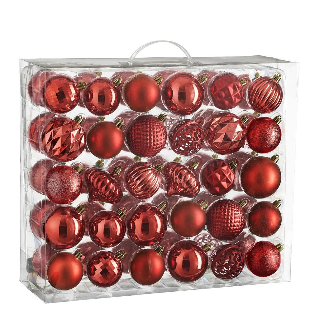 Mica Decorations kerstballen onbreekbaar rood - 60 stuks Ø7cm (ø7 cm)