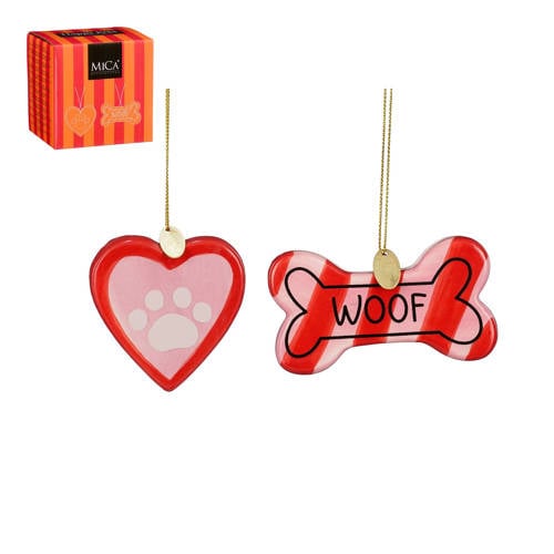Mica Decorations kerstornament cadeau set - WOOF - poot (2 stuks) afbeelding