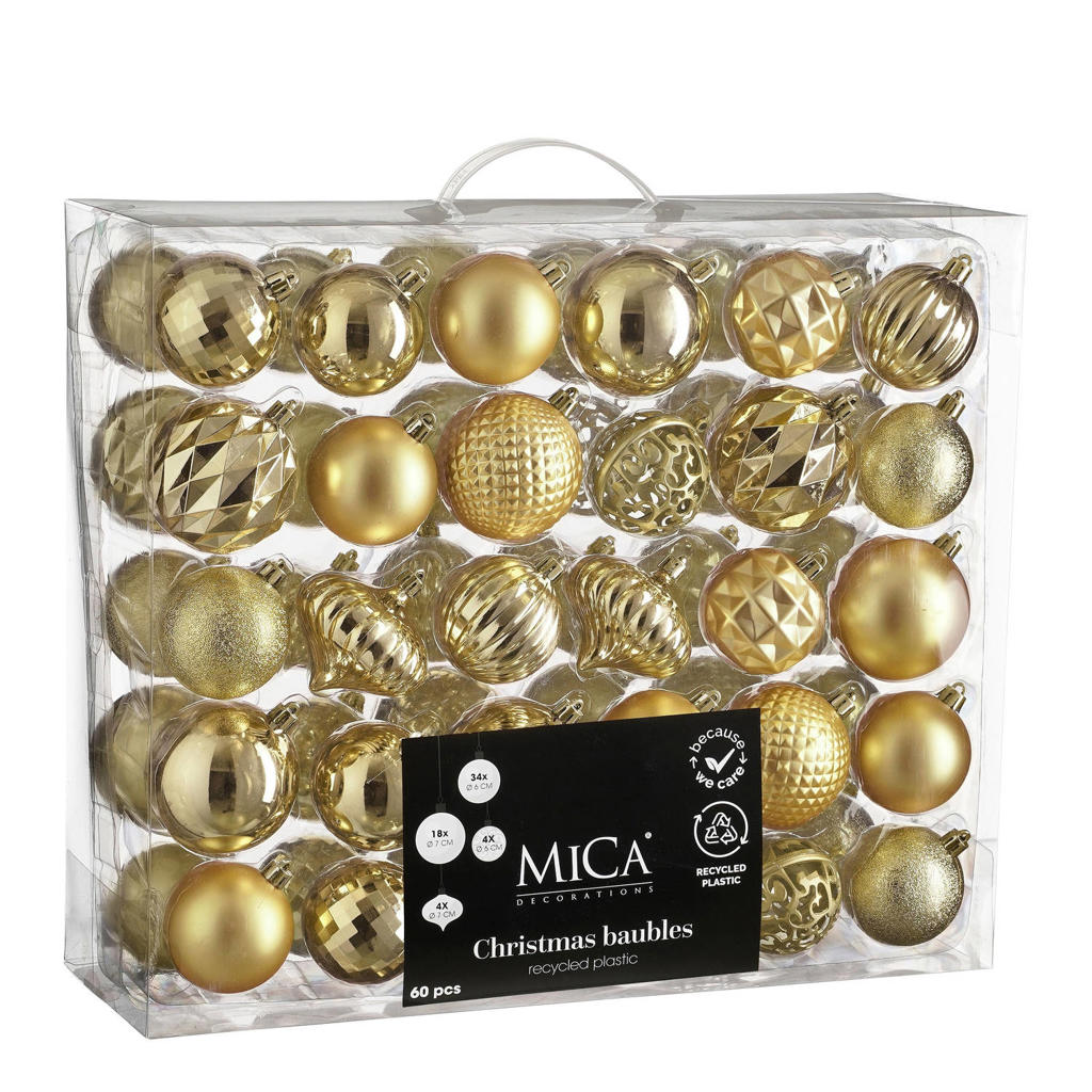 Mica Decorations kerstballen onbreekbaar goud - 60 stuks Ã˜7cm (ø7 cm)