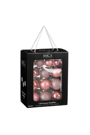 Kerstballen glas roze - 26 stuks (ø7 cm)