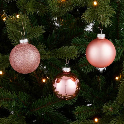 Mica Decorations Kerstballen glas roze - 26 stuks (ø7 cm) afbeelding