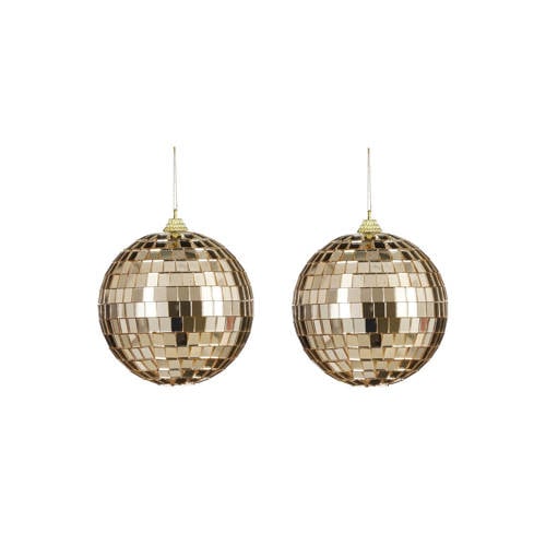 Mica Decorations kerstornament spiegel bal champagne (2 stuks) afbeelding