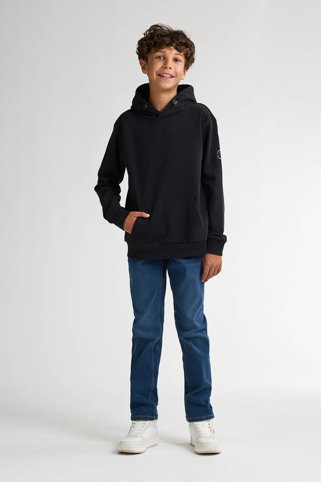 Zwarte jongens Petrol Industries hoodie van katoen met backprint, lange mouwen en capuchon