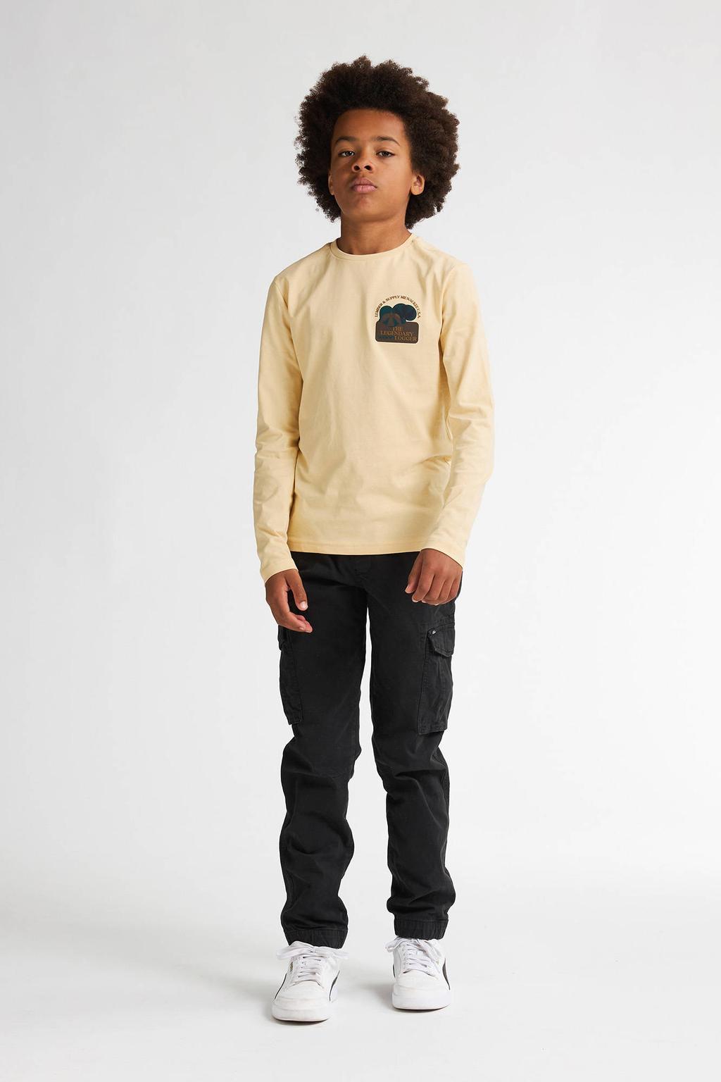 Zwarte jongens Petrol Industries regular casual broek van stretchkatoen met elastische tailleband met koord en effen