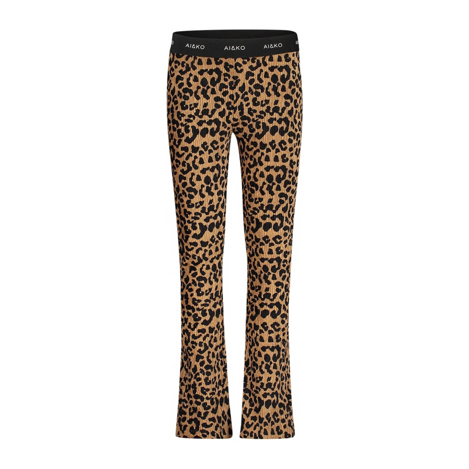 AI&KO high waist flared broek Craigy met panterprint bruin zwart