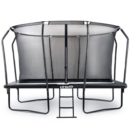 Virtufit Premium Rechthoekige Trampoline met Veiligheidsnet incl. trap 244 x 366 x 265 cm – Zwart