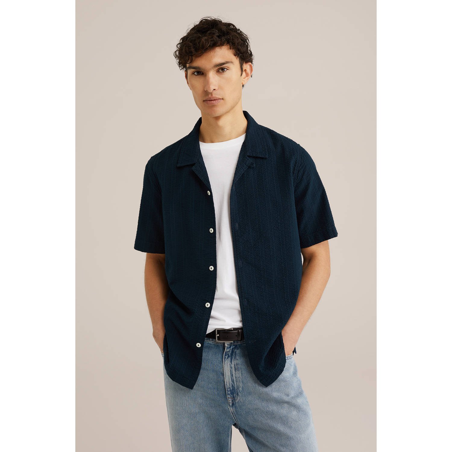 WE Fashion casual overhemd donkerblauw