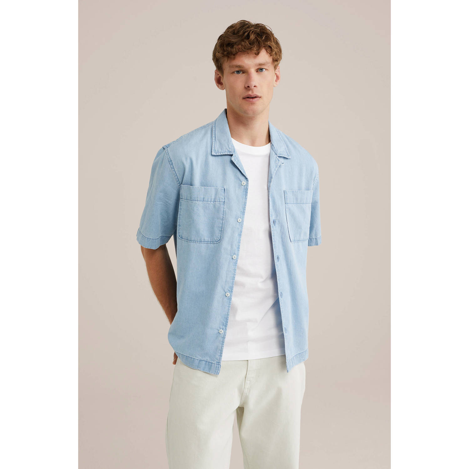 WE Fashion Blue Ridge denim casual overhemd blauw