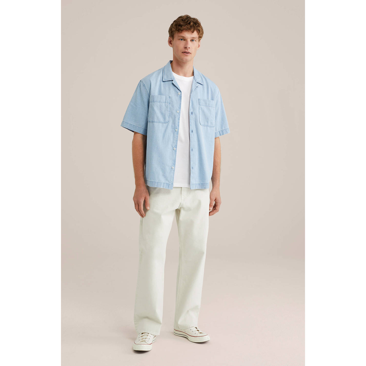 WE Fashion Blue Ridge denim casual overhemd blauw