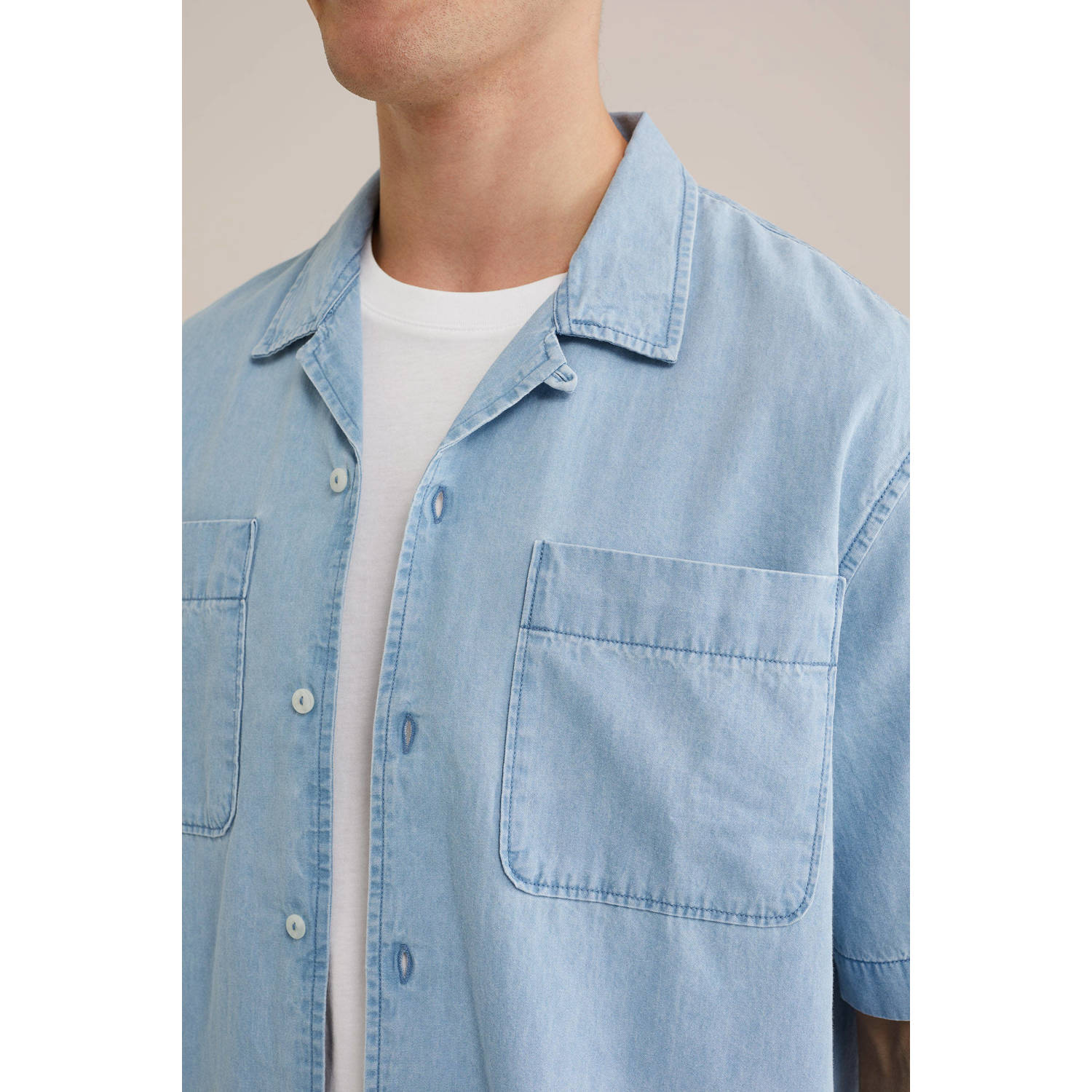 WE Fashion Blue Ridge denim casual overhemd blauw