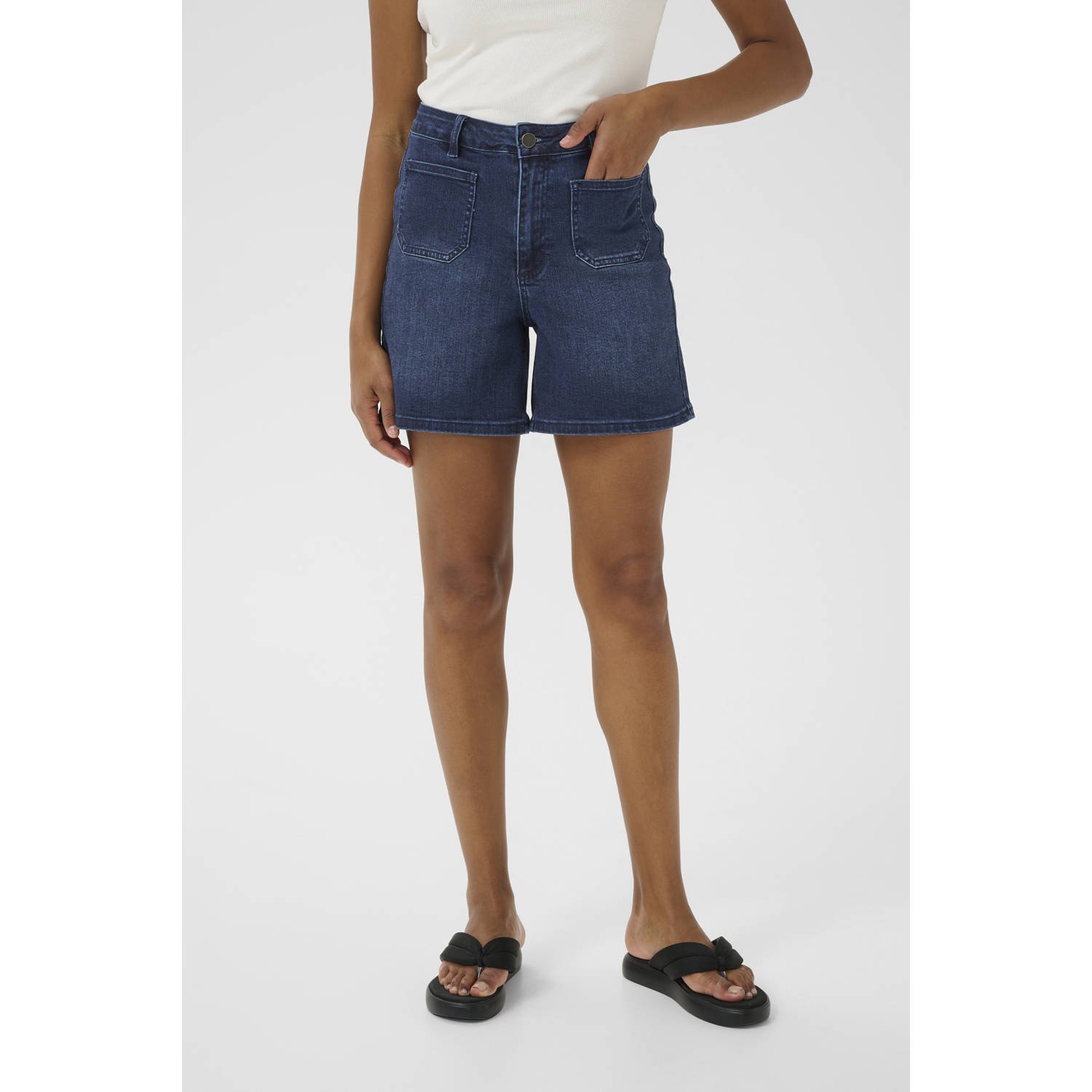 Kaffe X Ellen Hoog denim high waist short dark blue denim