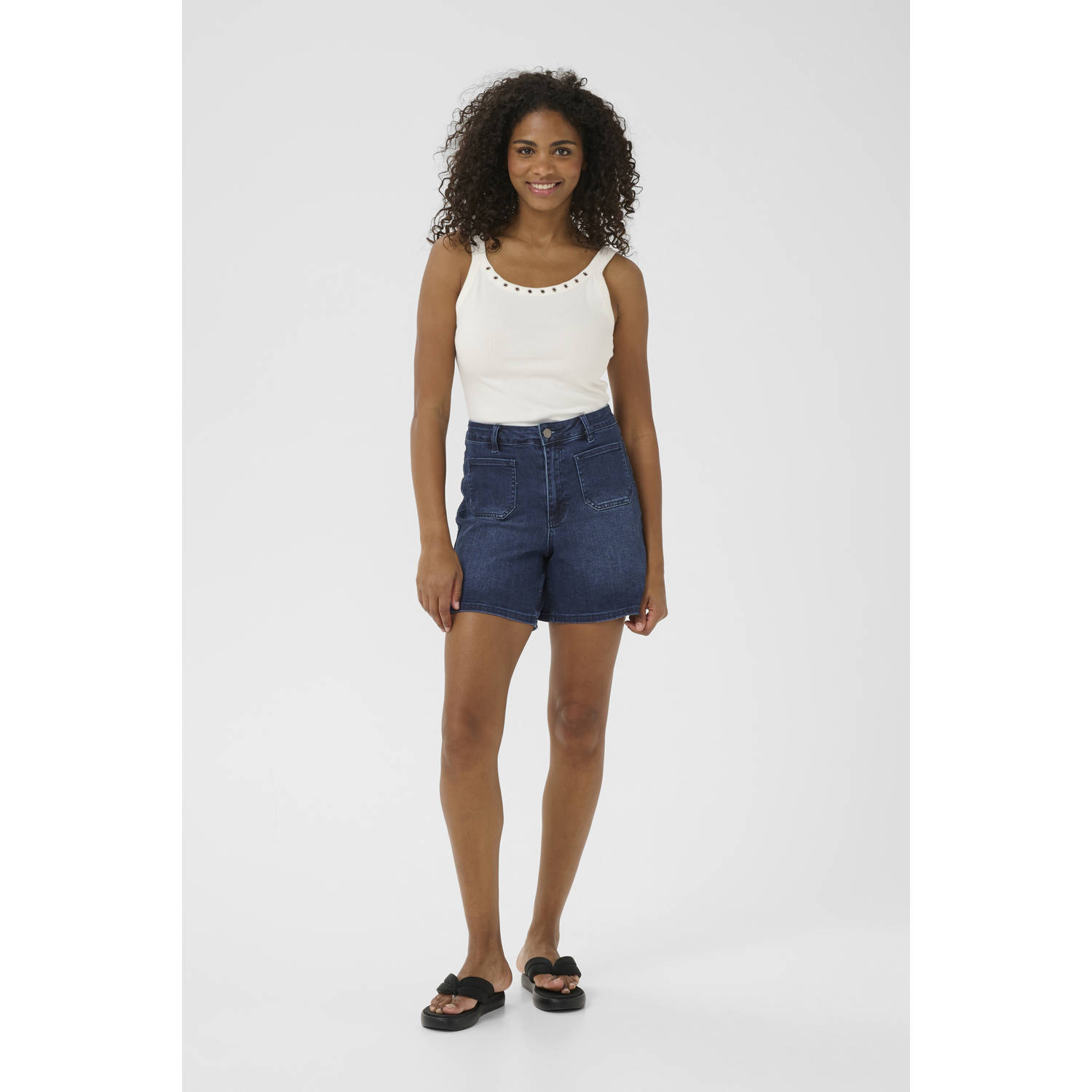 Kaffe X Ellen Hoog denim high waist short dark blue denim