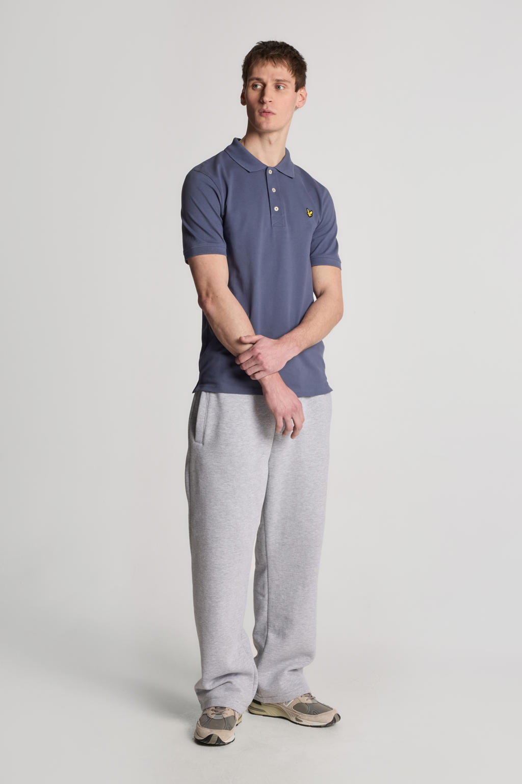 Blauwe heren Lyle & Scott regular polo van katoen met effen, korte mouwen, klassieke kraag en knoopsluiting