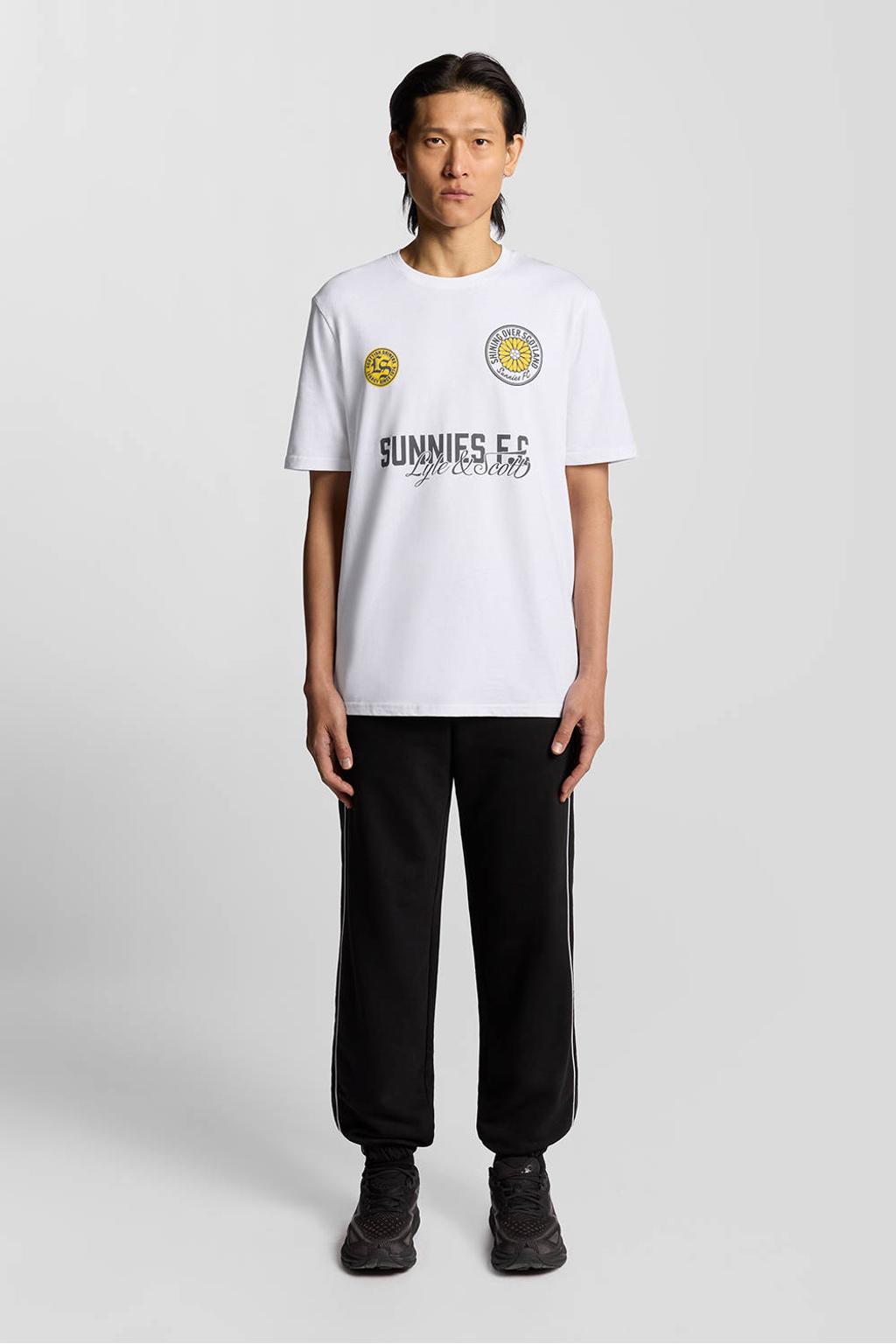 Witte heren Lyle & Scott T-shirt van katoen met printopdruk, korte mouwen en ronde hals