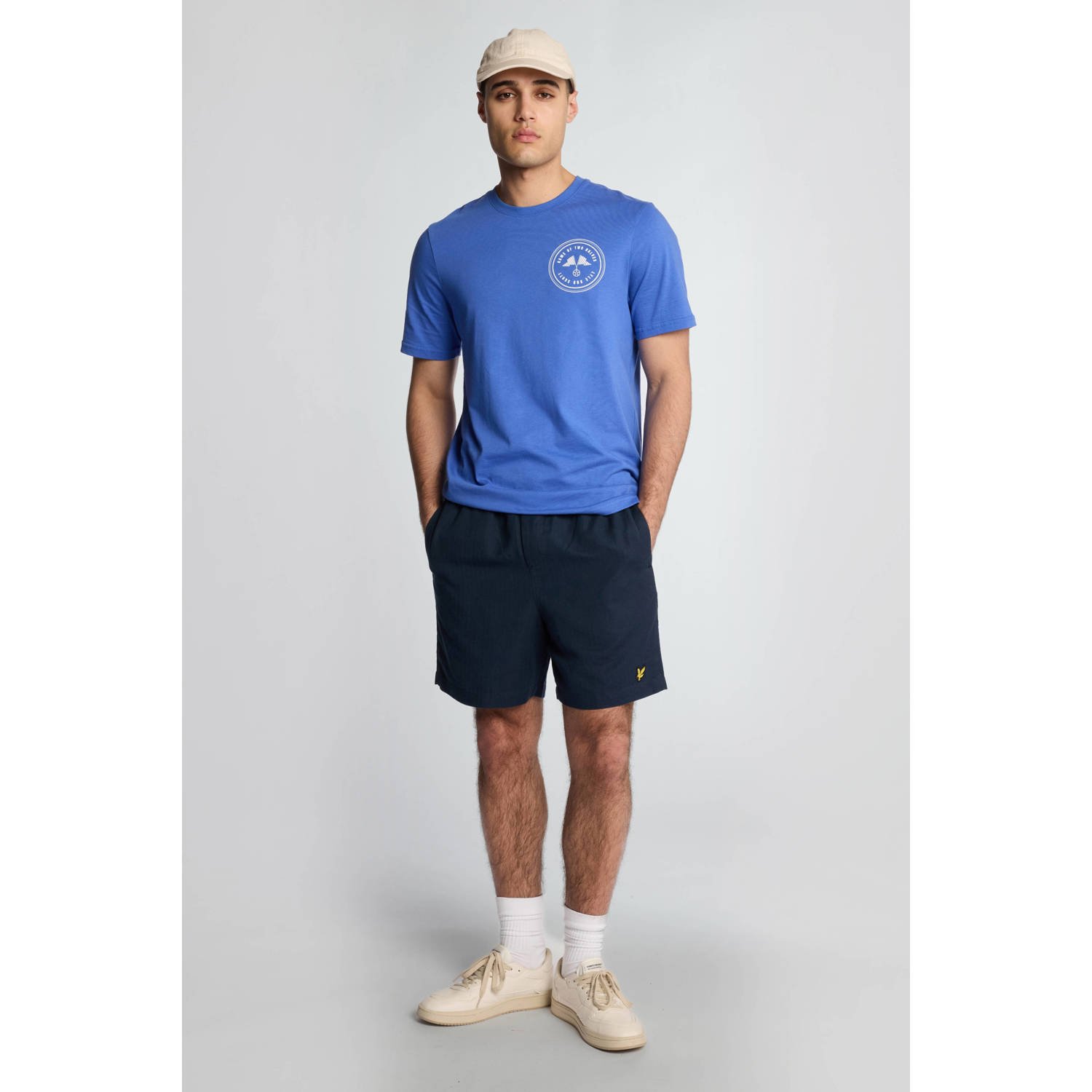 Lyle & Scott linnen regular casual short donkerblauw