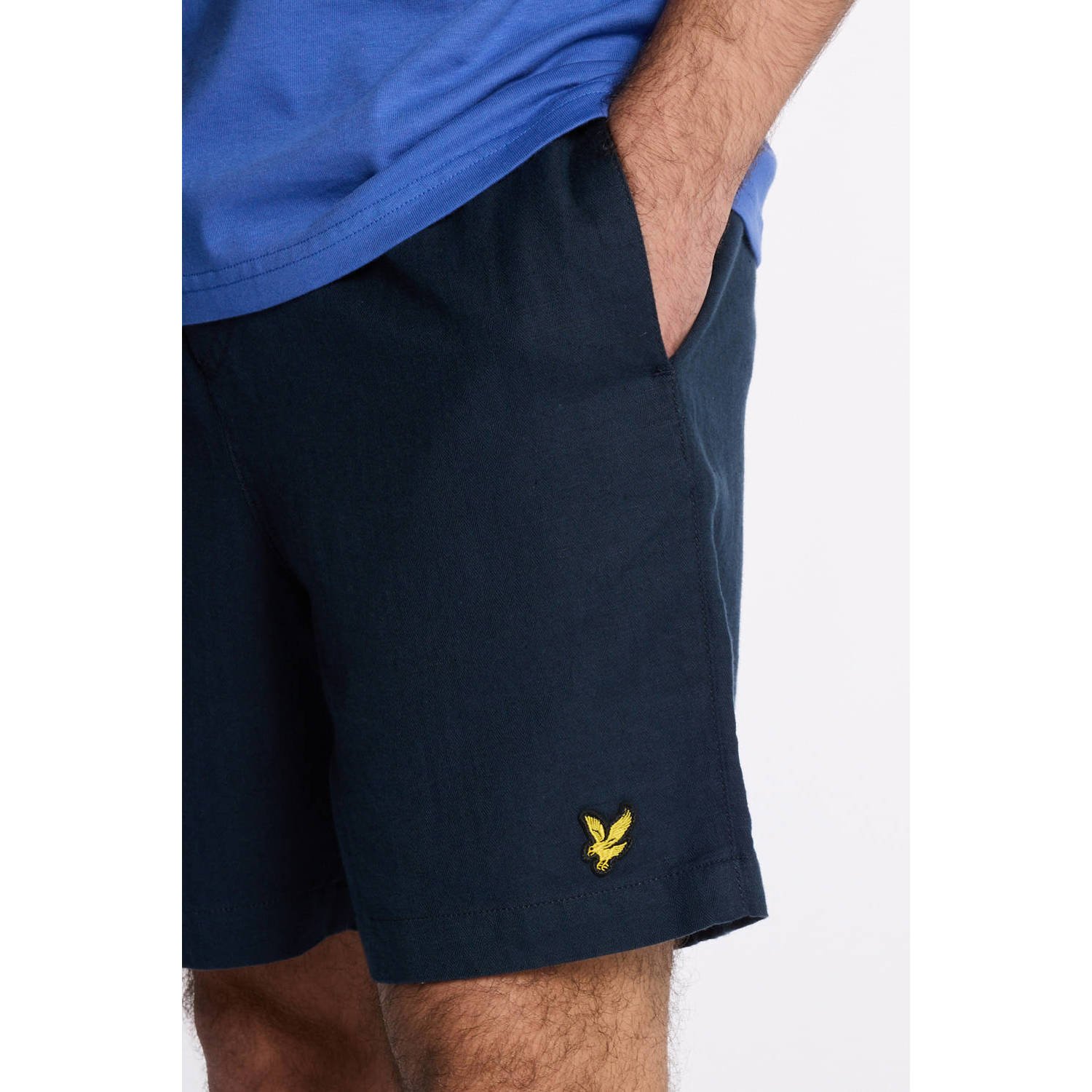 Lyle & Scott linnen regular casual short donkerblauw