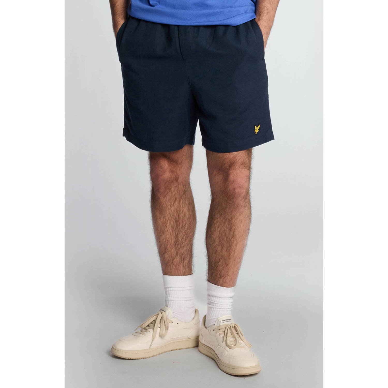 Lyle & Scott linnen regular casual short donkerblauw