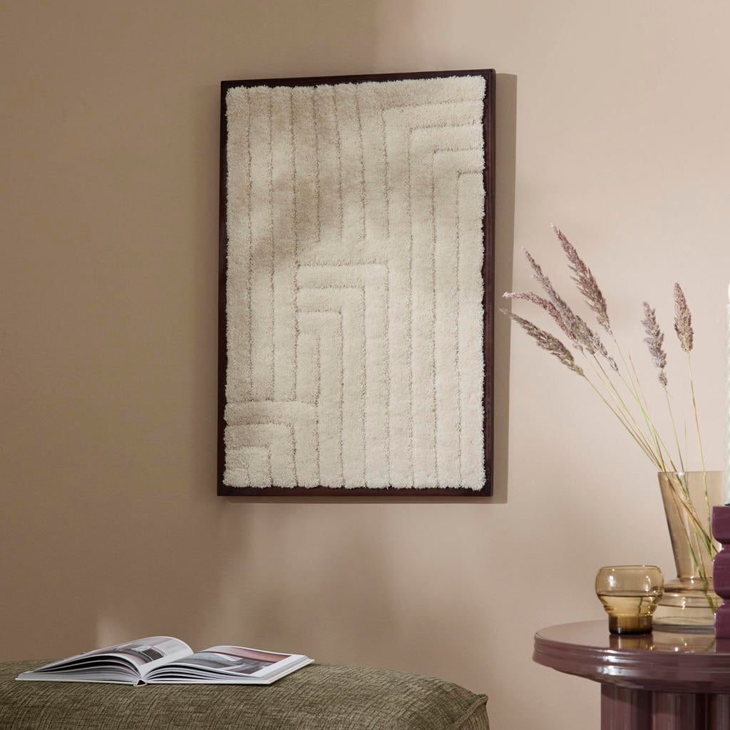 NOUS Living wollen schilderij Reale 60x90 cm - crème/walnoot