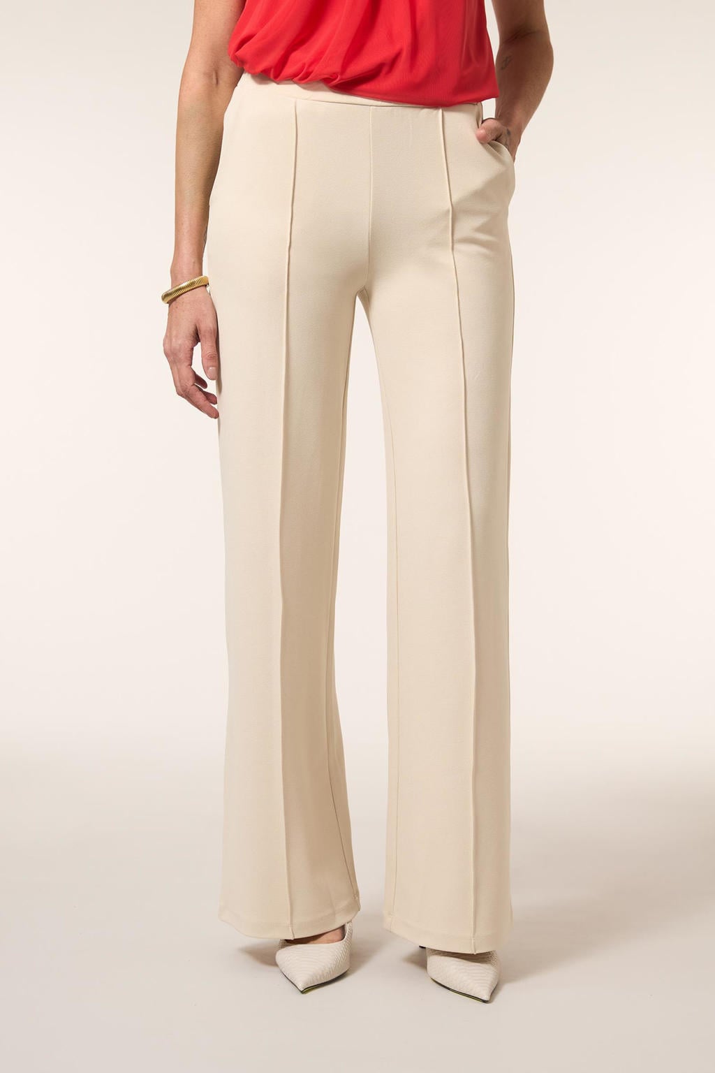 Zandkleurige dames Miss Etam wide leg regular waist pantalon met effen