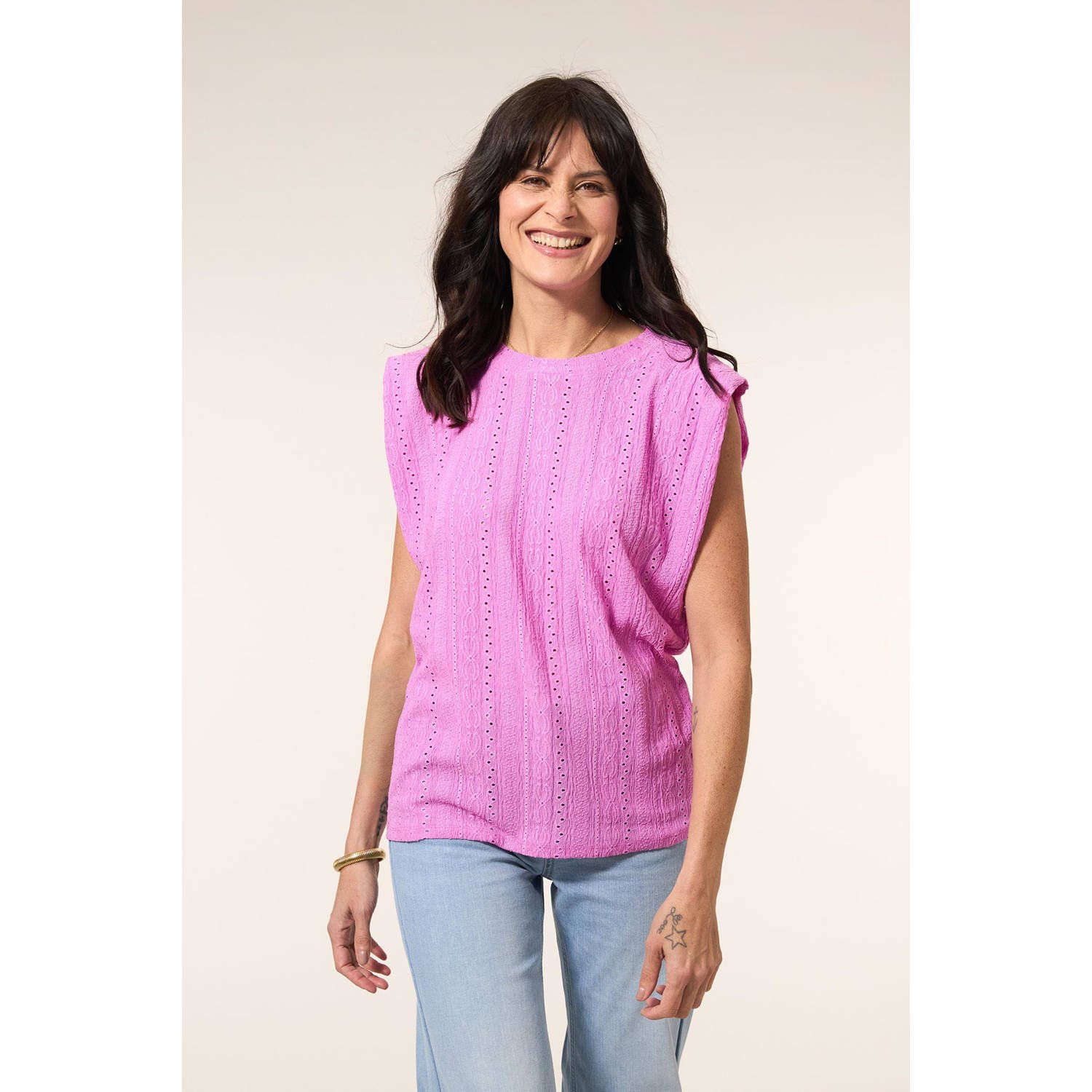 Miss Etam top roze broderie