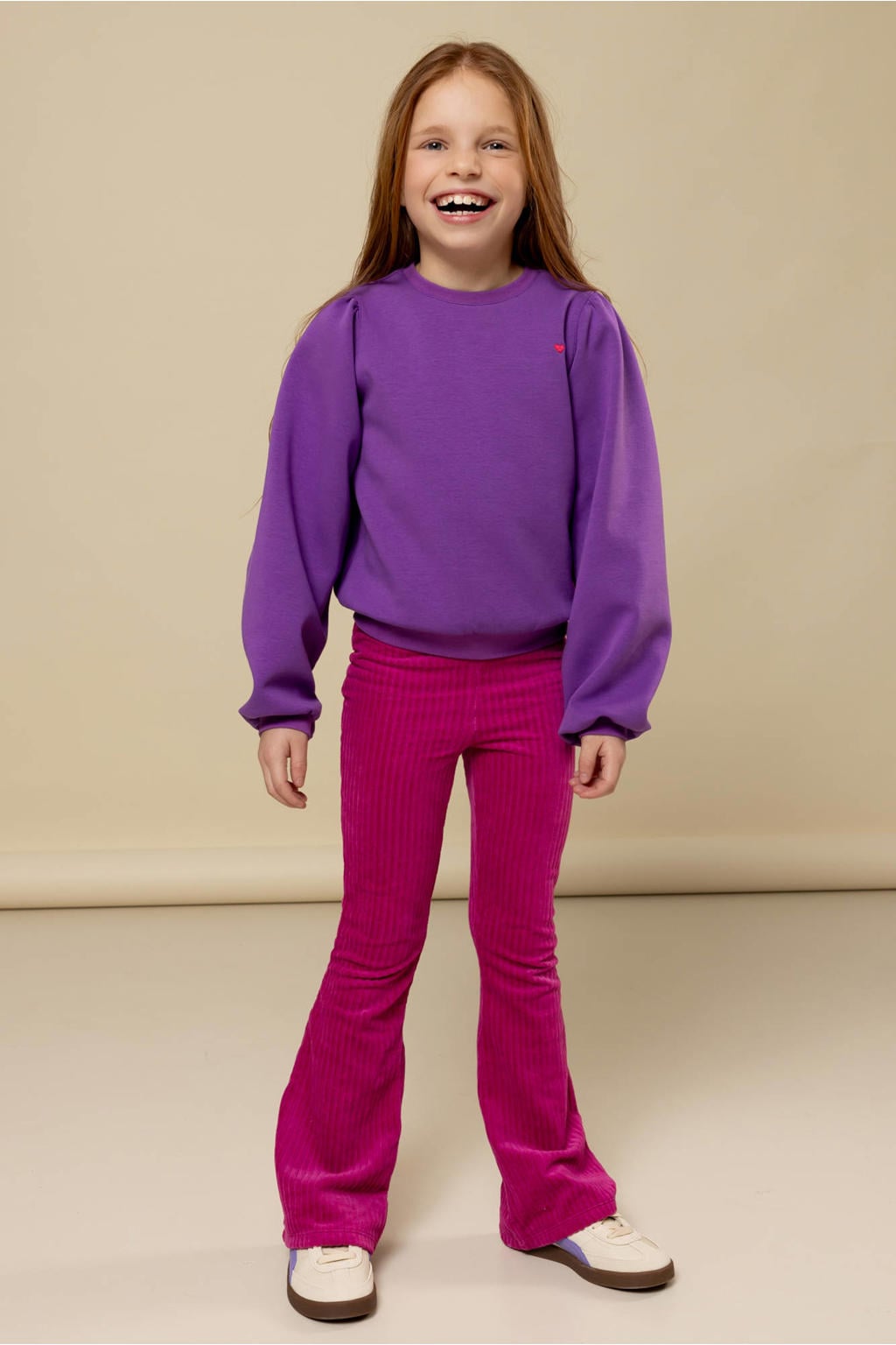 Roze meisjes LOOXS little corduroy flared flared broek met regular waist, elastische tailleband en effen