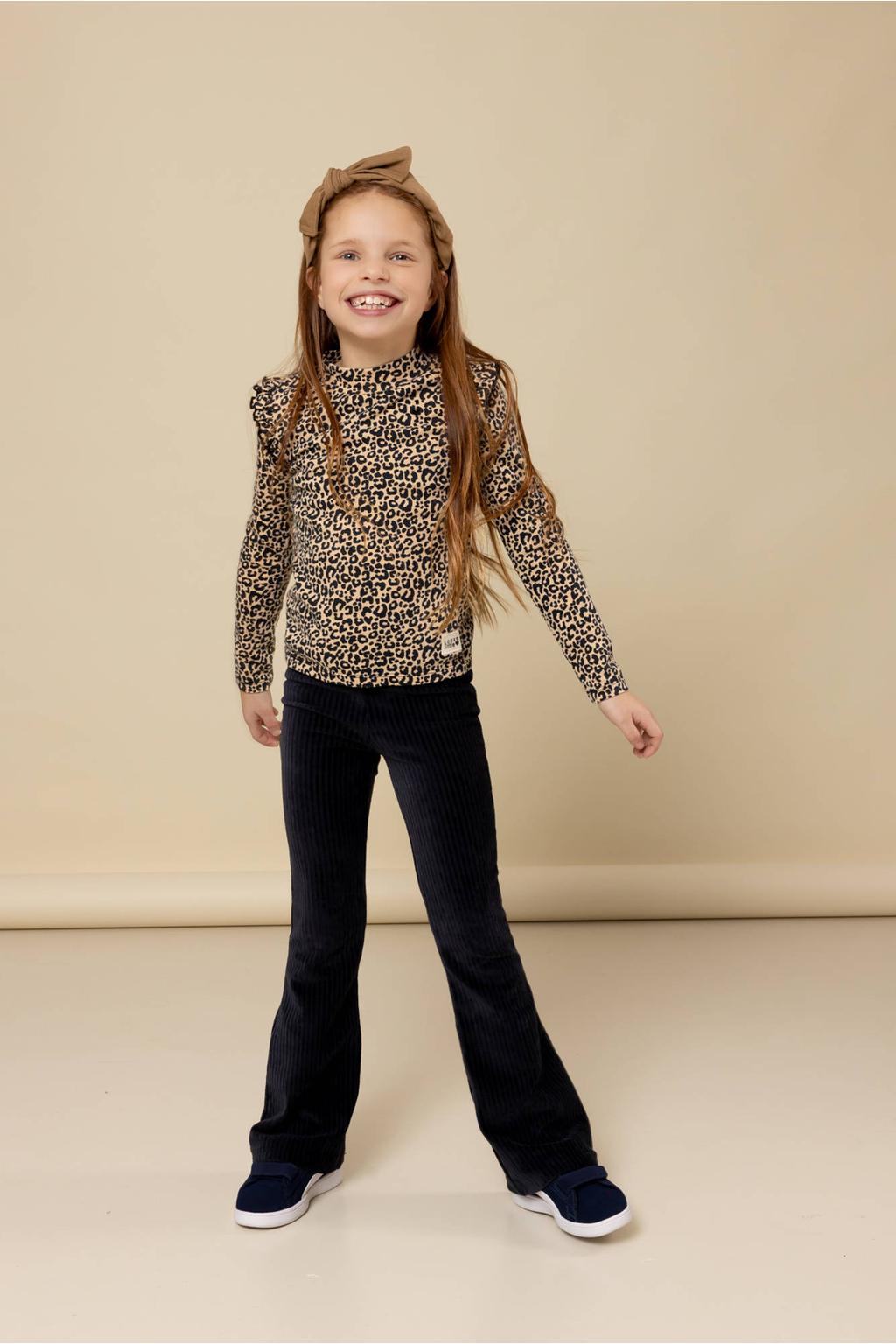 Zwarte meisjes LOOXS little corduroy flared flared broek met regular waist, elastische tailleband en effen