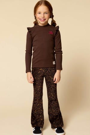 fluwelen flared flared broek met panterprint bruin