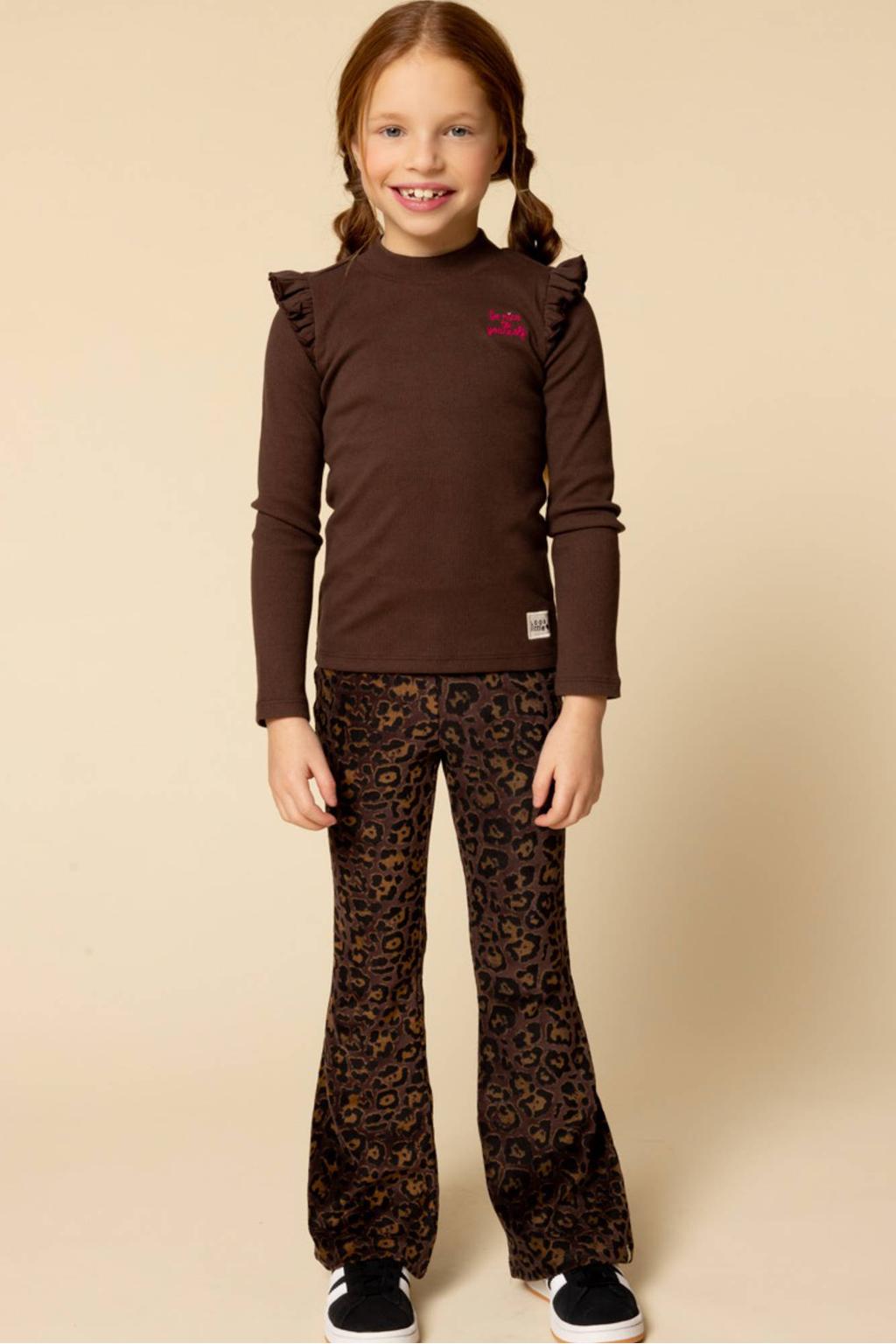 Bruine meisjes LOOXS little fluwelen flared flared broek met regular waist, elastische tailleband en dierenprint