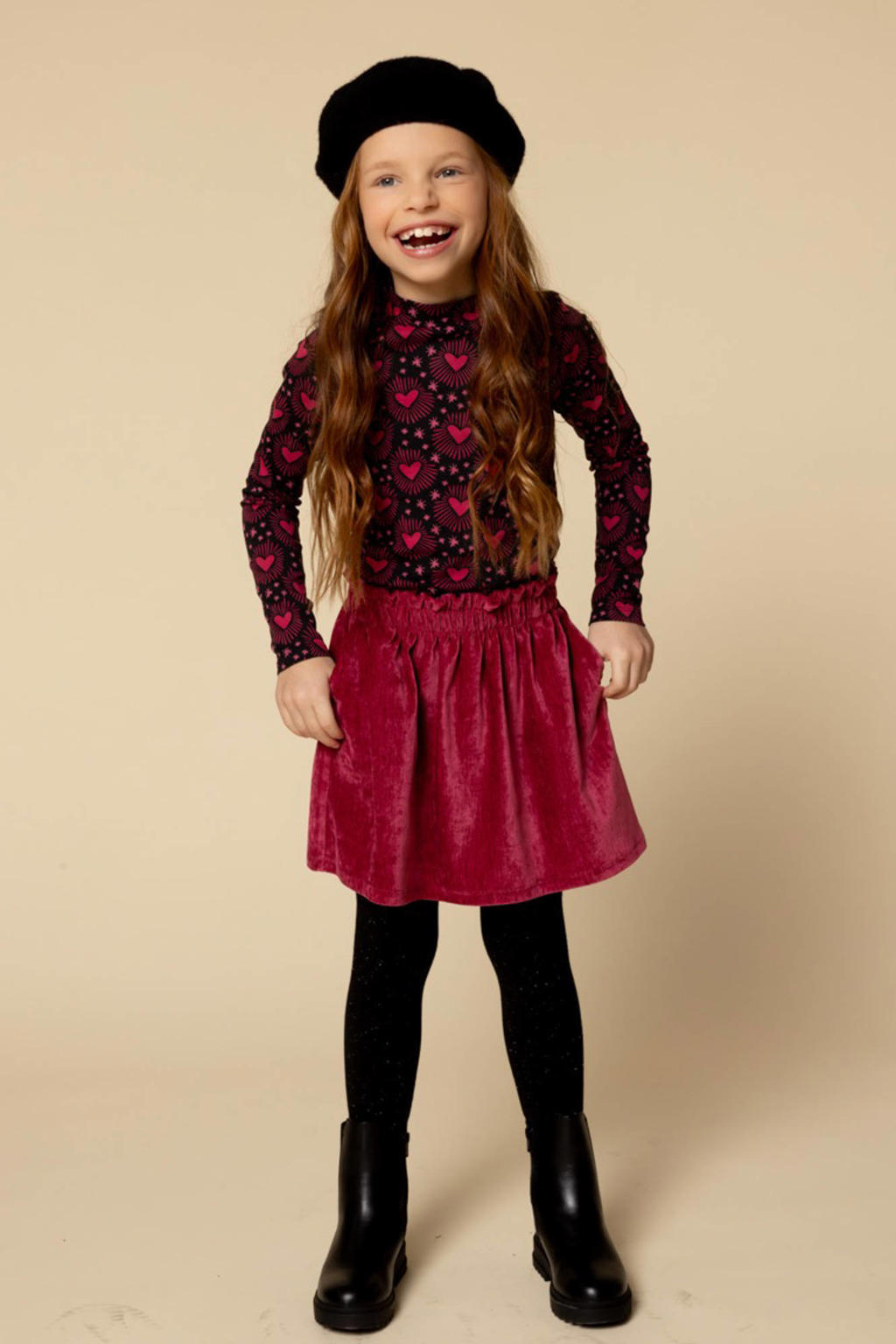 Roze meisjes LOOXS little fluwelen korte rok voorzien van elastische tailleband