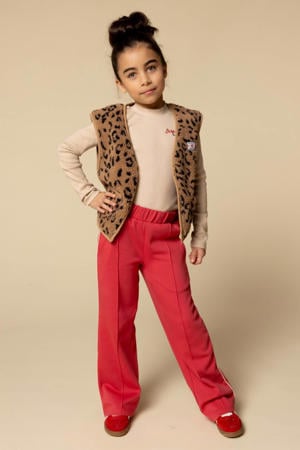 teddy gilet met panterprint bruin
